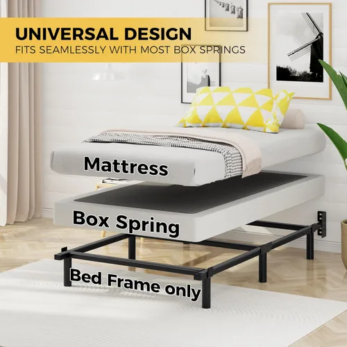 Vista 6 de Awesofurni Marco de Cama Individual, Marco de Cama de Metal Basics de 7 Pulgadas, Base Resistente de 9 Patas para Somier y Colchón, Sin Ruido, Fácil