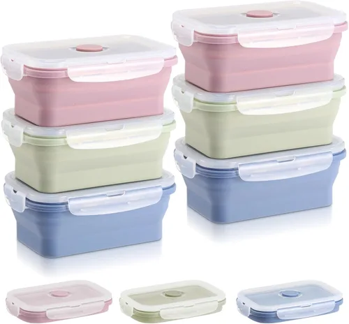 Mifoci 6 recipientes plegables para almacenamiento de alimentos con tapa