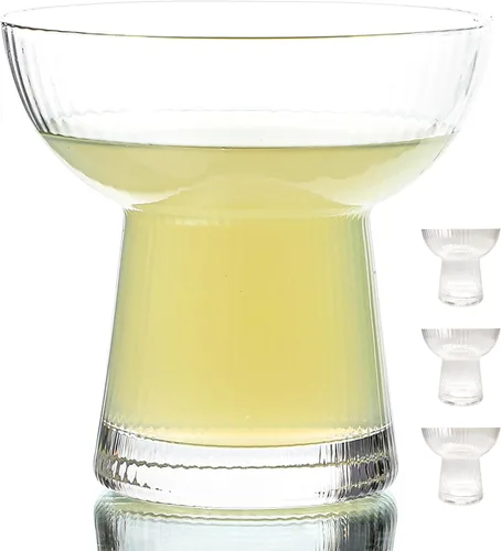 Vista 8 de Lysenn Juego de 4 vasos de Margarita sin tallo, elegantes vasos de cóctel con rayas verticales, cristalería soplada a mano de primera calidad