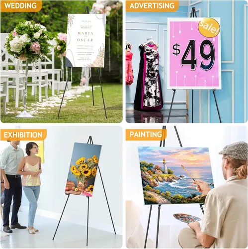 Vista 9 de Caballete de Exhibición Reforzado para Bodas - Trípode Instantáneo Plegable Portátil y Resistente de 63" para el Suelo - Soporte Metálico Ajustable