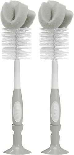 Vista 19 de Dr. Brown's Juego de cepillos de limpieza de biberones de esponja reutilizable con soporte de ventosa, limpiador y limpiador de pezones, gris