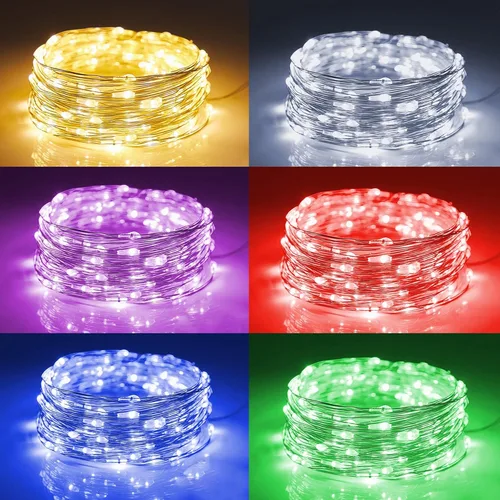 Vista 2 de WATERGLIDE Paquete de 12 luces de hadas que funcionan con pilas (incluidas), 20 miniluces LED de 7 pies, luces impermeables de alambre plateado