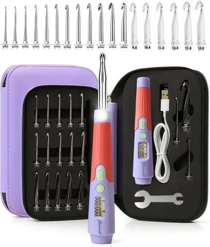 Vista 9 de Juego de ganchos para crochet iluminados Yarniss de 2,5 mm a 14,0 mm, 17 tamaños de ganchos para crochet con funda