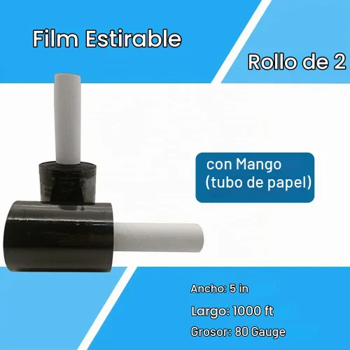 Vista 3 de Película elástica con asa, 5 pulgadas x 1000 pies, envoltura retráctil para suministros de mudanza, película de plástico negra autoadhesiva