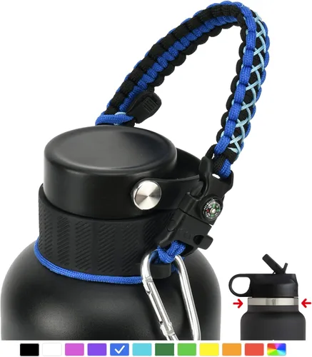 Vista 43 de Asa de cuerda de paracaídas para botellas Hydroflask 2.0 de boca ancha y estándar, con nuevo soporte de anillo de seguridad, 12oz - 64oz