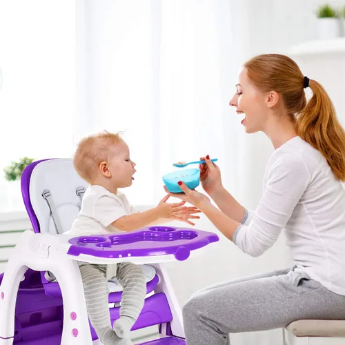 Vista 8 de Costzon Silla alta para bebé, juego de mesa y silla infantil 3 en 1, asiento elevador convertible con bandeja de alimentación ajustable de 3