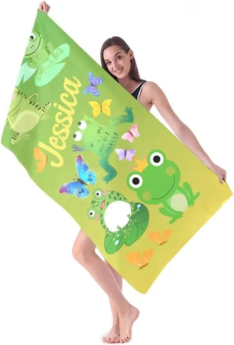Vista 10 de Toallas de playa personalizadas con nombre, diseño de rana y mariposa, de secado rápido, absorbente, de microfibra, toalla de baño de microfibra