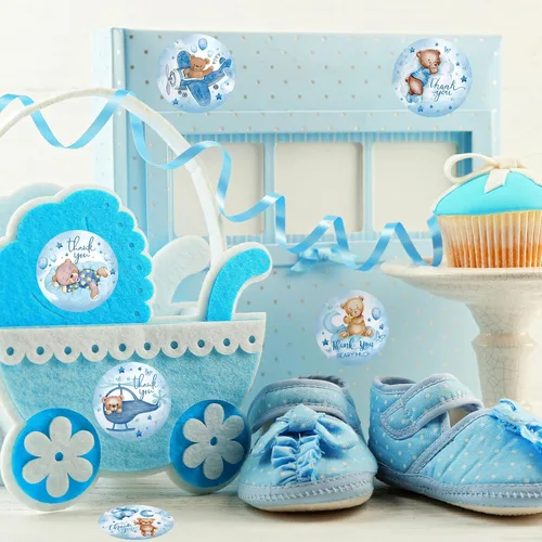Vista 4 de Whaline Blue Bear - Calcomanías de agradecimiento (1000 unidades), papel, rollo, impermeable, para álbumes de recortes, sobres, marcadores, baby