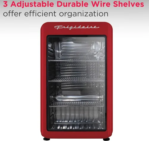 Vista 6 de Frigidaire Refrigerador compacto retro con puerta de vidrio, refrigerador de encimera de 3.2 pies cúbicos, esquinas redondeadas, premium