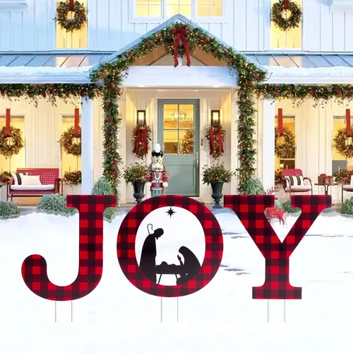 Vista 3 de Decoración navideña de Navidad JOY para exteriores, letrero decorativo de Navidad con estacas, decoración de Navidad para el hogar, puerta, ventana