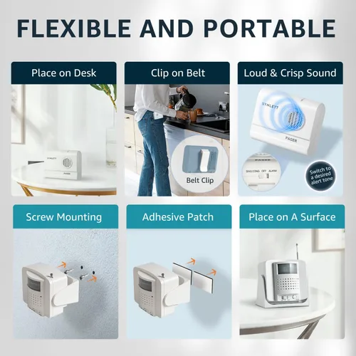 Vista 4 de Alarma de cama para cuidador con sensor de movimiento inalámbrico, alarma para prevención de caídas en interiores para ancianos, monitoreo