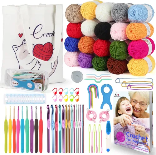 Vista 13 de Aeelike Kit de ganchillo para principiantes para adultos, kit de inicio de ganchillo con instrucciones paso a paso e hilo de puntadas fáciles
