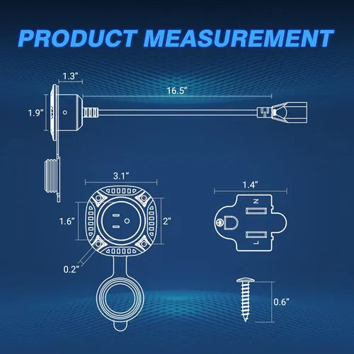 Vista 7 de MICTUNING Enchufe de puerto de CA de 13Amp 125V con cable de extensión integrado de 16 pulgadas y tapa resistente al agua, color negro