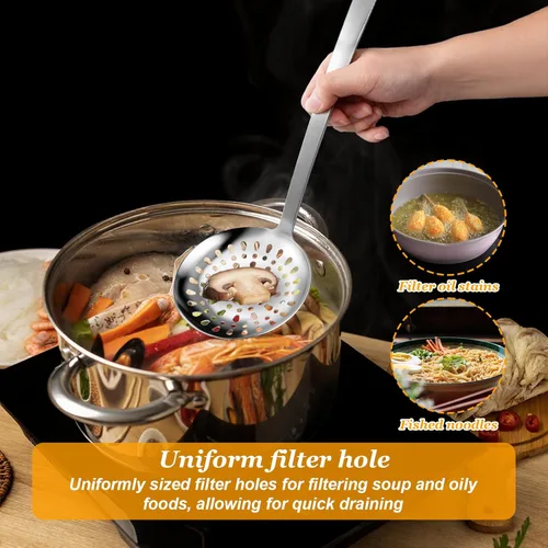 Vista 7 de Juego de utensilios de cocina de acero inoxidable, 7 piezas, cucharón, cucharón, cucharón, cuchara de sopa para servir, cucharas de servir