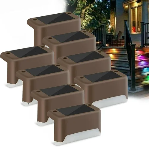Vista 11 de EROCK Paquete de 8 luces solares para terraza, luces LED solares impermeables para escalones, exteriores, para escaleras, cubiertas, patios