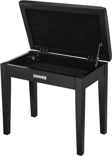 Vista 9 de Donner Banco de piano con almacenamiento, banco de teclado de madera maciza con estuche para partituras, taburete, silla, asiento con cojín de ante