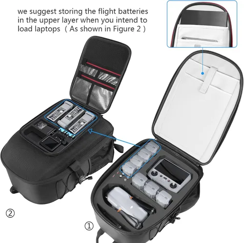 Vista 6 de Smatree Mochila profesional para DJI Drone y accesorios para drones, para cámara de acción G*pro y cámara de acción Osmo, Negro - Para DJI Air 3