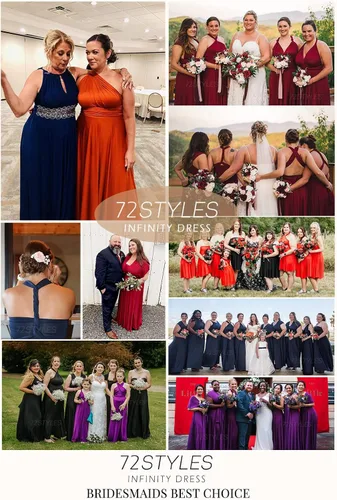 Vista 6 de 72styles - Vestido infinito con bandeau, diseño dama de honor, convertible y largo, talla extragrande, para usar cruzado, de forma envolvente