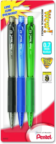 Pentel Wow - Lápiz mecánico, 0.028 in, barriles surtidos, paquete de 3 (AL407BP3M)