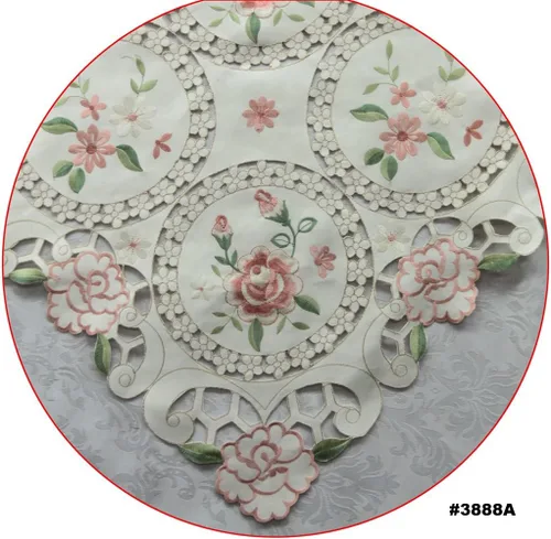 Vista 3 de Creative Linens Mantel bordado con diseño de margaritas rosas y flores pastel, 68 x 104 pulgadas, rectangular y 12 servilletas marfil primavera