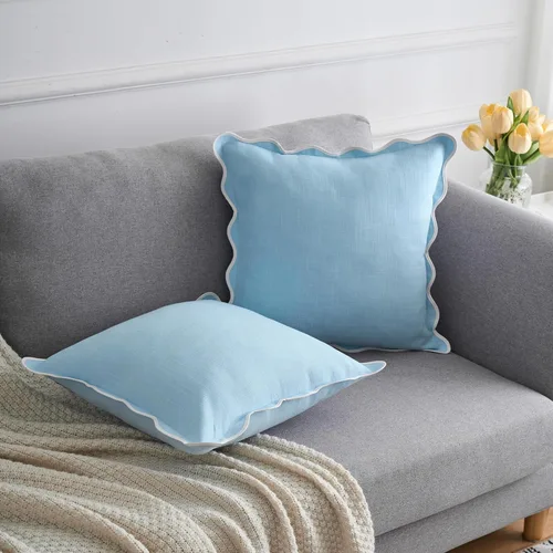 Vista 7 de Juego de 2 fundas de almohada festoneadas de 18 x 18 pulgadas, algodón y lino, estilo bohemio decorativo para sala de estar