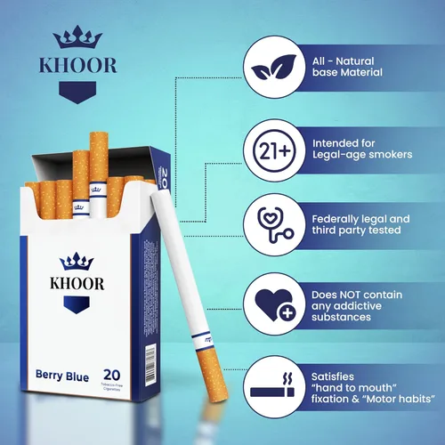Vista 2 de KHOOR Cigarrillos de hierbas - 2 paquetes Berry Blue, sin aditivos, sin tabaco y sin nicotina, sustituto tradicional de cigarrillos, sabor premium a