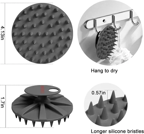 Vista 6 de INNERNEED Cepillo de ducha de silicona suave de grado alimenticio, con masajeador de cuero cabelludo, cepillo de champú, cuidado manual del cuero
