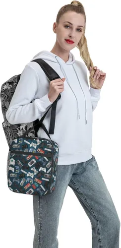 Vista 83 de Bolsa de almuerzo con joystick de juego verde, bolsa de almuerzo aislada, contenedor de comida para escuela, trabajo, picnic, viajes