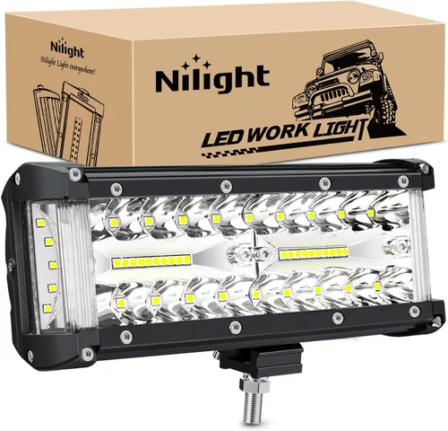 Vista 12 de Nilight 2 barras de luz LED de 6.5 pulgadas de 120 W, color blanco ámbar, 6 modos, función de memoria, camión, todoterreno, SUV, cabina, barco