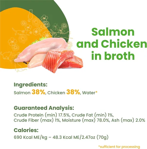 Vista 2 de Almo Nature HQS - Comida húmeda natural para gatos, salmón y pollo en caldo, 2.47 onzas (paquete de 24)