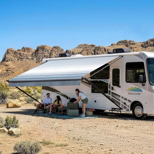 Suncode Kit completo de toldo retráctil modular negro manual para caravana, 5ª rueda, remolques de viaje, transportistas de juguetes, autocaravana