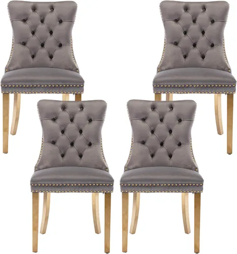 Vista 14 de Rhomtree Silla de comedor copetuda moderna de terciopelo para comedor, sillas de comedor tapizadas con diseño de remache de clavo, anillo trasero