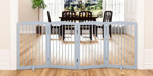 Vista 11 de PUPETPO Puerta independiente para mascotas para perros, puerta plegable de madera para perros para casa, escaleras, entradas, valla de seguridad