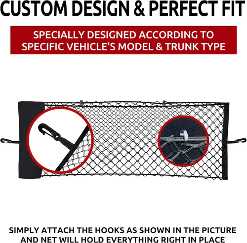 Vista 3 de Red de carga elástica de malla para maletero compatible con - Organizador y almacenamiento de maletero premium - Red de equipaje para crossover