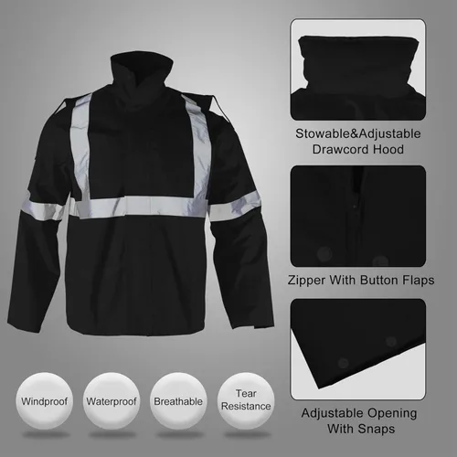 Vista 2 de BLKNIGHTER High Visibility Rain Jacket Waterproof for Men Class 3 Hi Vis Safety Rain Suit Jacket and Pants