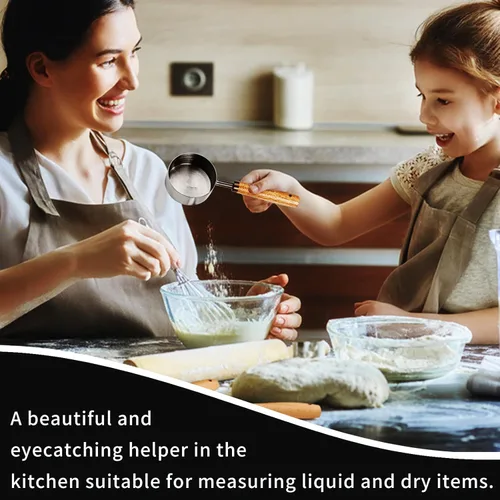 Vista 5 de Taza medidora con mango de madera, 1 taza de titanio 8.5 fl oz acero inoxidable, gris espacial