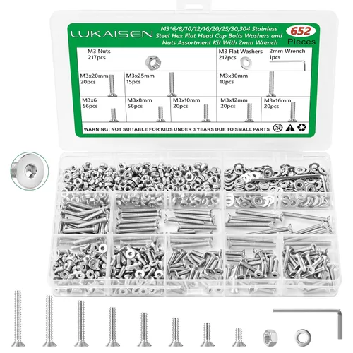 Vista 9 de Kit surtido de tornillos M4 de 271 piezas, cabeza de botón de acero inoxidable 304, tornillos hexagonales, tuercas, arandelas y llaves