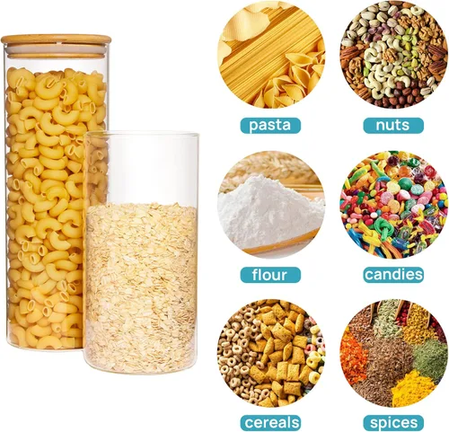 Vista 3 de Vtopmart Tarros de vidrio para almacenamiento de alimentos de 70 onzas, paquete de 3 recipientes de cocina grandes con tapas herméticas de bambú