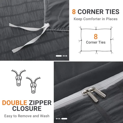 Vista 164 de HYMOKEGE - Funda de edredón gris oscuro tamaño King, juego de funda de edredón de sirsaca ultra suave de 3 piezas con cierre de cremallera, juego