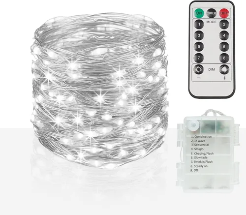 Vista 17 de SUDDUS Luces de Hadas de 16 pies con 50 LED y 22 clips, funciona con batería/USB, luces parpadeantes para fotos con control remoto y temporizador