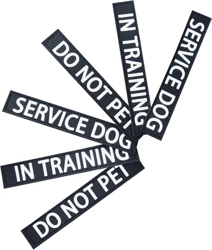 Vista 11 de Paquete de 2 parches para perros de servicio para arnés o collar de perro, letras grandes transparentes para una fácil visibilidad, para perros