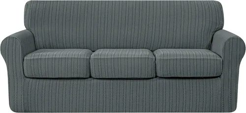 Vista 15 de SUBRTEX Fundas para sofá de 2 piezas, diseño de damasco jacquard de 3 plazas con cojín de asiento, fundas elásticas para sofá, protector de muebles