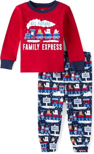 Vista 11 de The Children's Place - Conjunto de pijama de manga larga con botones para bebé niño, ajustado, 100% algodón, 2 piezas