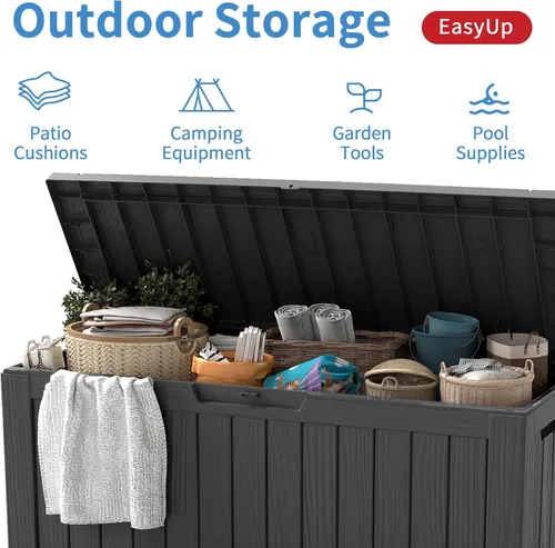 Vista 4 de EasyUp Caja de almacenamiento para exteriores de 85 galones, caja de cubierta de resina impermeable resistente a los rayos UV, estabilidad reforzada