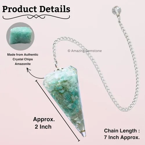 Vista 5 de Péndulos de cristal de orgón de amazonita de Amazing Gemstone para adivinación y radiestesia, péndulo de cristal con verdadero movimiento