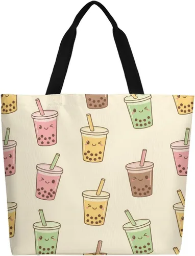 Vista 11 de Bolsa de lona – Bolso de hombro casual grande para mujer – Bolsa reutilizable para la playa y compras para exteriores