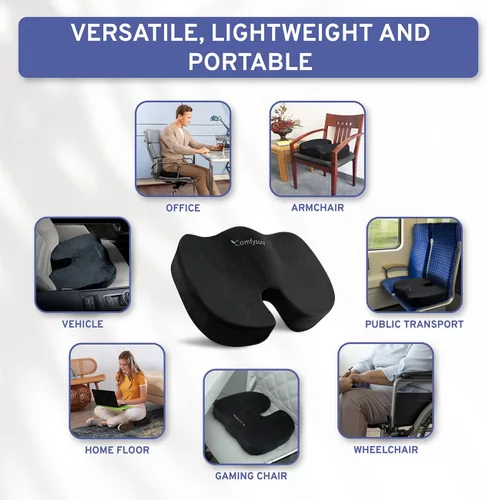 Vista 5 de Cojín de asiento de espuma viscoelástica, cojín para aliviar el dolor de coxis, almohada antideslizante para aliviar el dolor de ciática, cojín