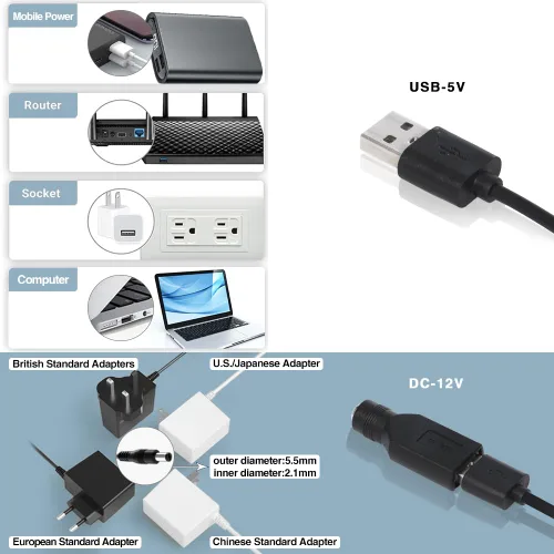 Vista 5 de Ventilador de refrigeración dual de 3.150 in – 10 velocidades USB 5V/DC 12V de alimentación, IPX5 impermeable para tableta, TV, router, Xbox, DVR