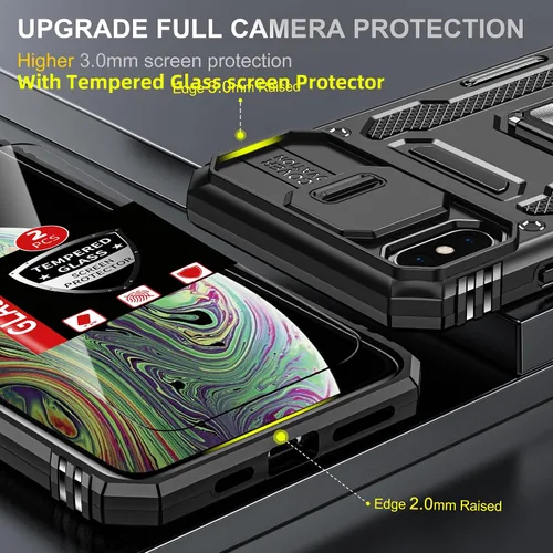 Vista 9 de Funda para iPhone 12 Pro Max con 2 protectores de pantalla, cubierta deslizante integrada para cámara para 12Pro Max, funda para teléfono