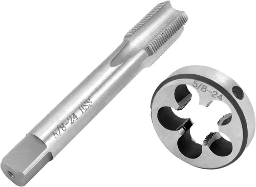 Vista 7 de QWORK 1/2 "-28 UNEF Juego de llaves y troqueles, HSS mano derecha, troquel redondo y grifo de enchufe para mecanizado de metales